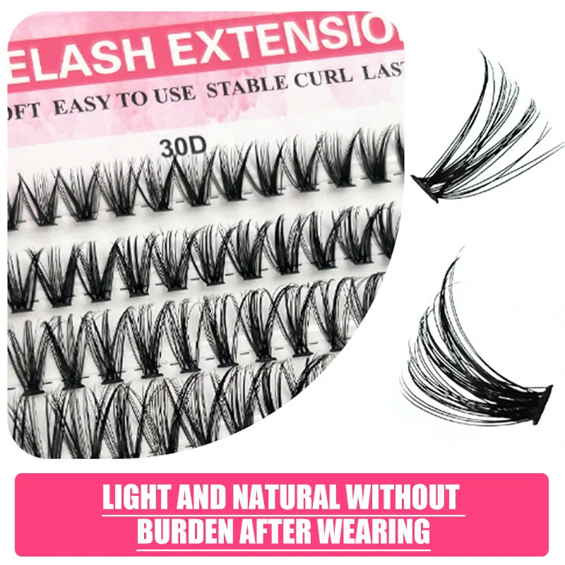DIY Individual Cluster Lash Book 30D‑100D Fluffy D Curl Mixed Length Segmented False Eyelashes Reusable Home Lash Extension