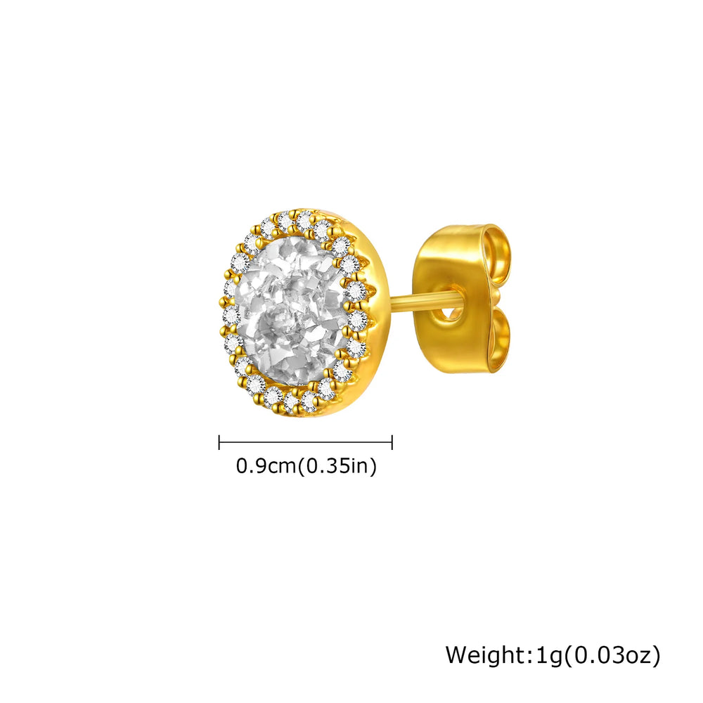 Shattered Zircon Stud Earrings for Men Boys | Hypoallergenic Round Minimalist Jewelry alternate view