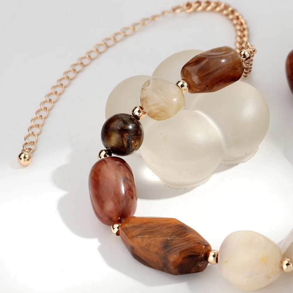 Vintage Acrylic Irregular Beaded Chain Necklace | Geometric Clavicle Choker Jewelry close-up view