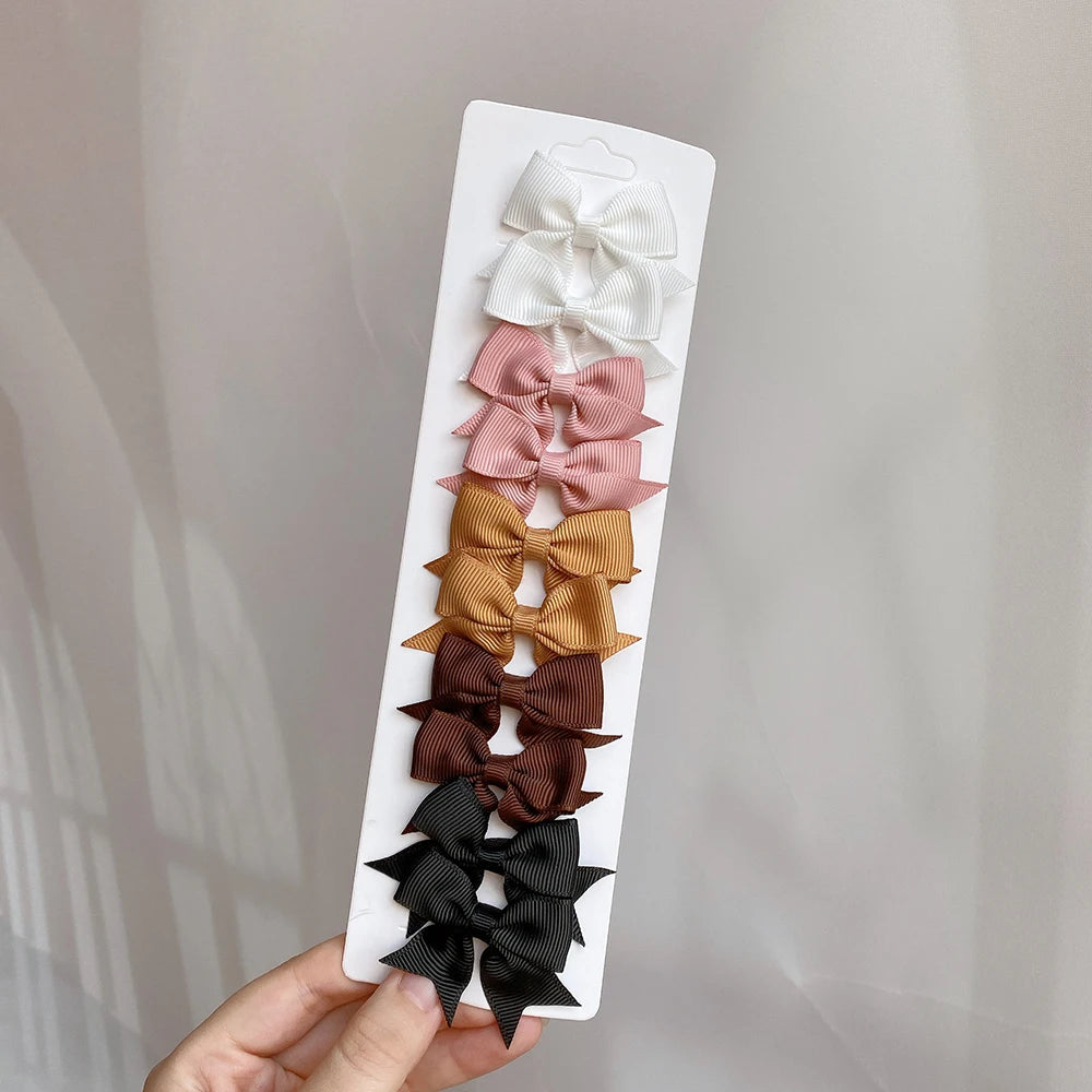 10Pcs/Set Solid Color Kids Bows Hair Clips for Baby Girls Handmade Ribbon Bowknot Hai alternate view