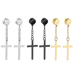 2pcs Punk Mens Strong Magnet Magnetic Cross Ear Stud Set Non Piercing Earrings Fake Earrings Gift fo