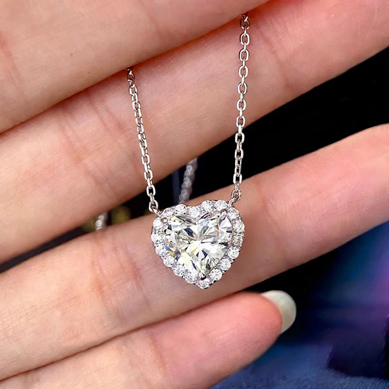 Huitan Heart Women Pendant Necklace Romantic Wedding Party Simple Style Accessories Inlaid Shining C