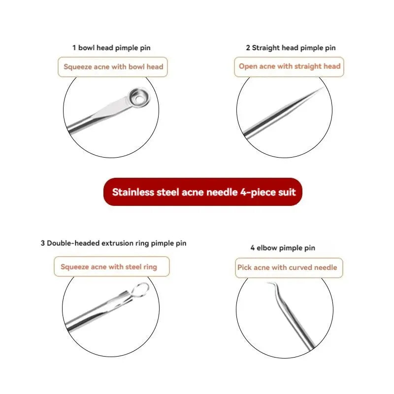 Stainless Steel Beauty Needle Acne Remover Set 4 Pcs