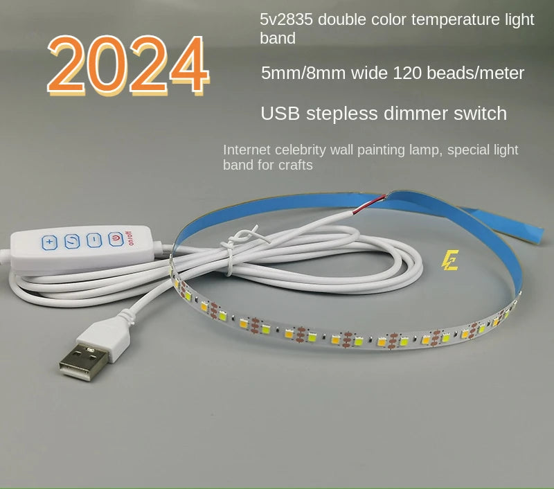 5V USB LED Strip Light | Two-Color Temperature with Electrodeless Dimming