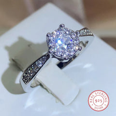 New Fashion Jewelry Zircon Round Wedding Rings For Women Girl 925 Stamp Six-claw Full Of Diamond Jew