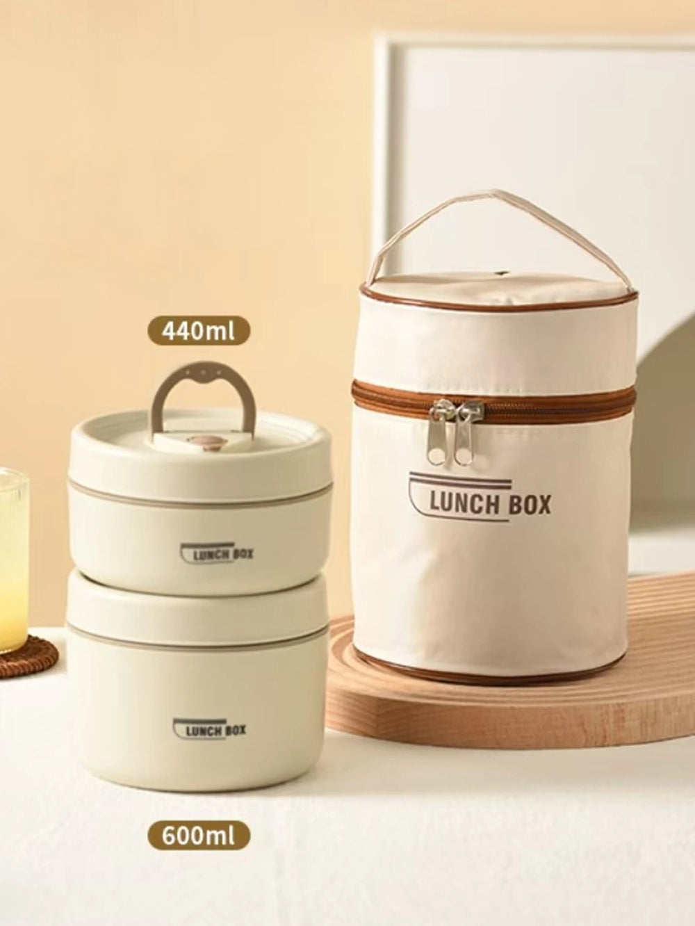 Portable Insulated Food Lunch Container Set | Thermal Lunch Box with Stackable Bowls close-up view