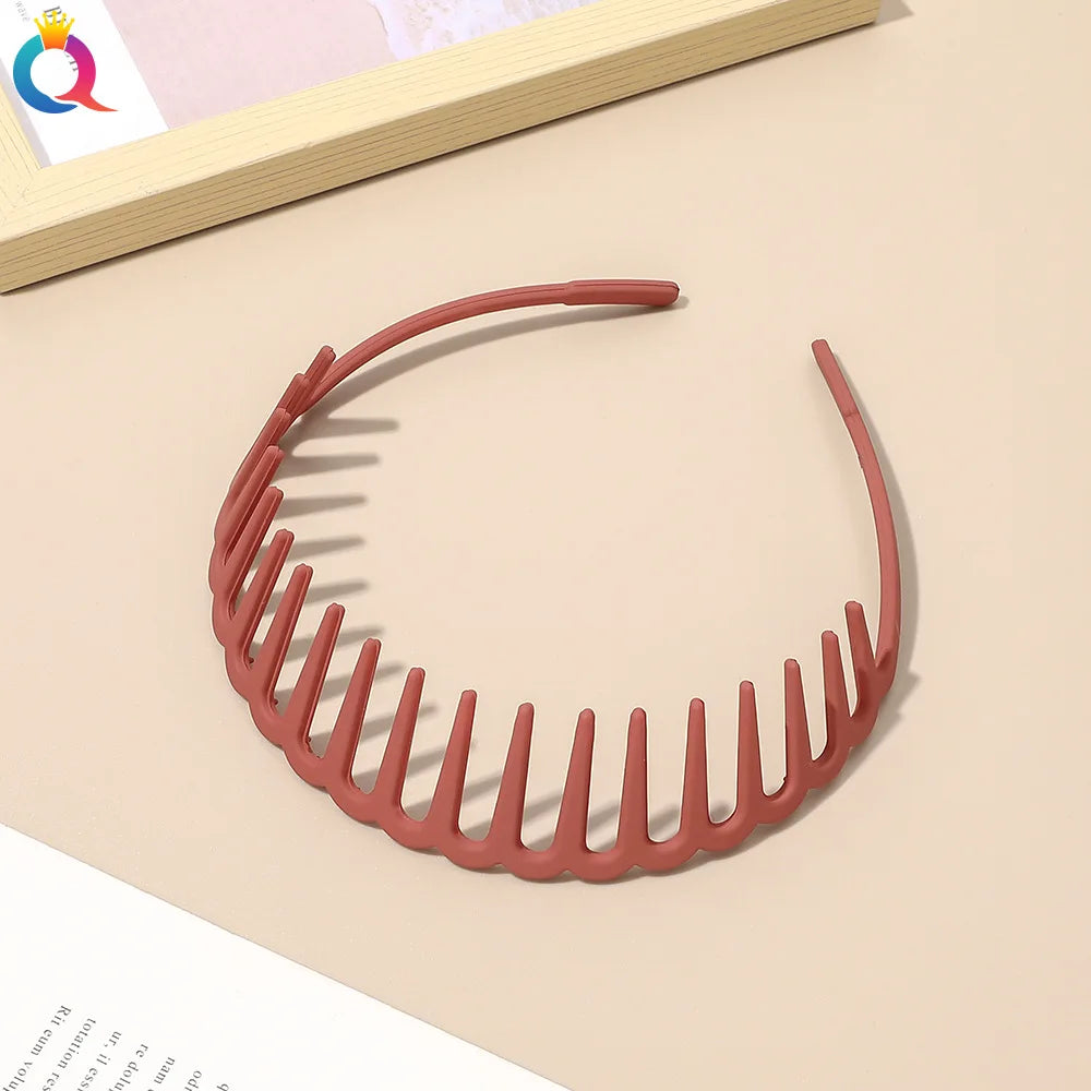 Korean Simple Headwear Hair Hoop Bezel with Teeth Headband Women Girl Solid Color Res lifestyle view