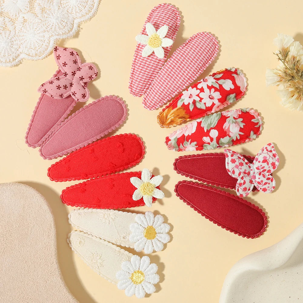 16PCS/Set of Fabric Printed Hair Clips Sweet and Cute BB Clips Fashionable Hair Accessories Children Baby Girls To Wear