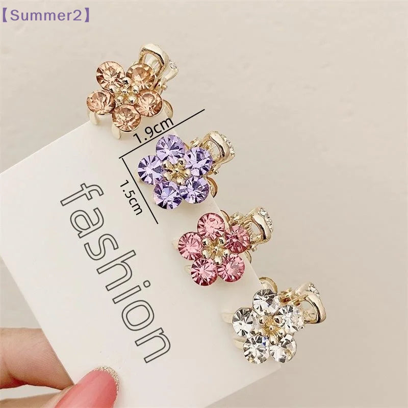 【Xia2】4Pcs Mini Rhinestone Flower Hair Clips With Shiny Crystal And Sturdy Gold Base Perfect For Braid Styling Daily Wear{S}