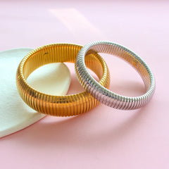 304L Stainless Steel Elastic Bracelet Women 18k Gold Plated Charm Punk Wide Chunky Met close-up view