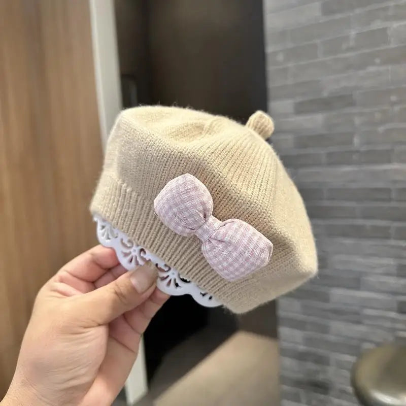 Kids Knitted Beret with Bow | Winter Hat for Baby Girls and Toddlers lifestyle view