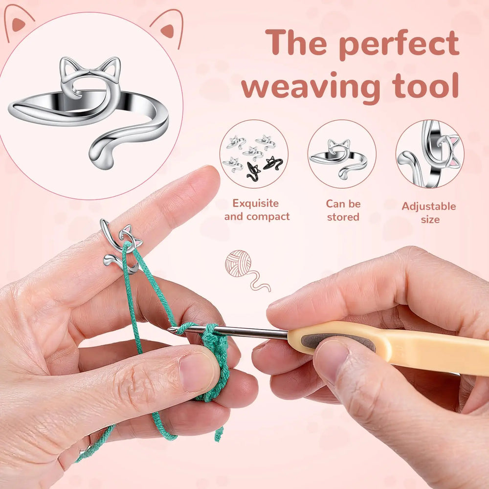 2pcs Adjustable Knitting Crochet Loop Ring Knittied Yarn Guide Finger Faster Holder T lifestyle view