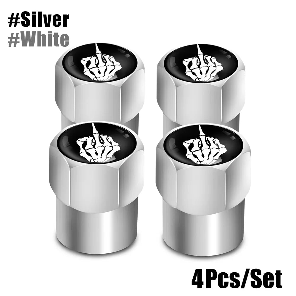 Red Skull Logo Valve Caps 4 Pcs Aluminum Alloy Tire Stem Covers close-up view