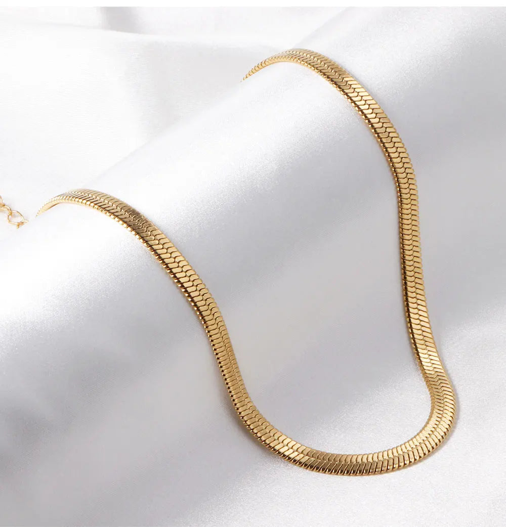 Blade Snake Chain Stainless Steel Necklaces Unisex Men Choker Width 2/4/5mm Herringbone detail view