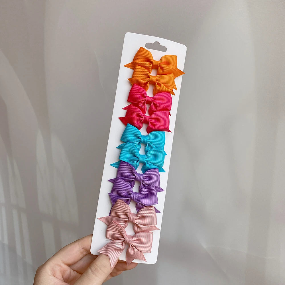 10Pcs/Set Solid Color Kids Bows Hair Clips for Baby Girls Handmade Ribbon Bowknot Hai alternate view