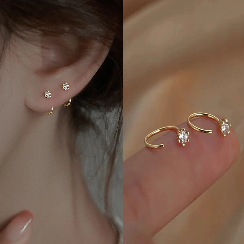 Elegent Minimalist Zircon Stud Earrings for Teens Ear Piercing Earrings Women Men Wedding Party Girl