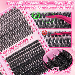 740/800PCS Eyelash Cluster Kit Mixed Lengths Ultra-Light Waterproof Lash Extensions Natural Daily Makeup or Dramatic Glam Look