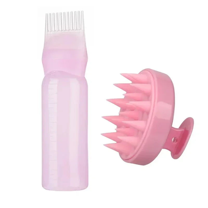 Silicone Shampoo Brush Head Scalp Massage Comb Hair Dye Tint Oil Applicator Bottle wi lifestyle view