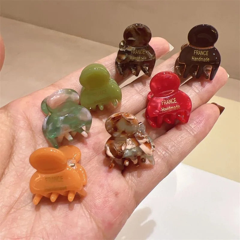 Mini 2cm Acetate Small Hair Claw Side Pins 2Pcs/Set Acetate Hair Crabs for Girls Cute Ha detail view