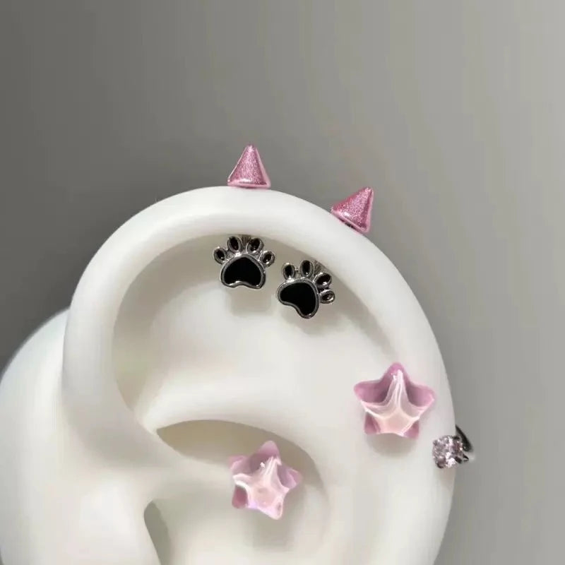 Cat Paw Devil Stud Earrings | Gothic Y2K Punk Earring Accessory close-up view