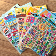 9 Styles Cute Double Layer 3D Foam Stickers | Alphabet, Cars, Food Cartoon for DIY Not close-up view