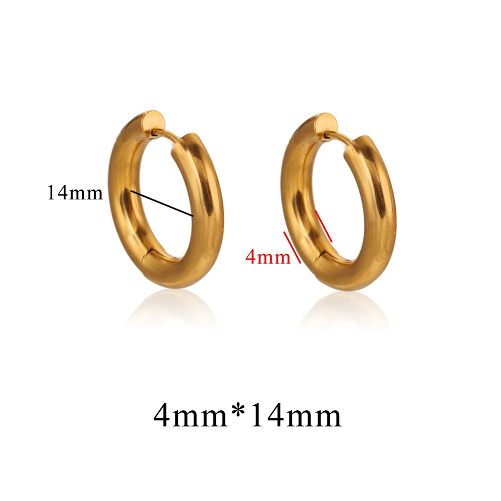 6pcs Stainless Steel 3mm 4mm Hoop Earrings | PVD Gold Plated Korean Round Earrings for M detail view