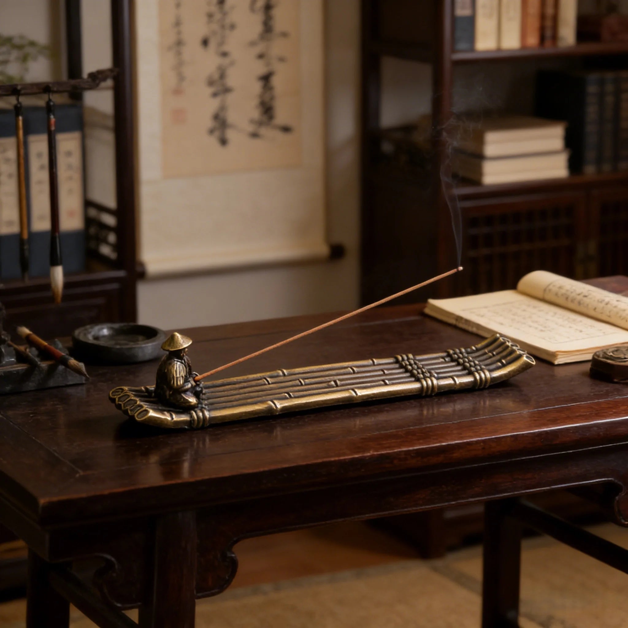 Creative Incense Holder Boat | Old Men Fishing Japanese Style Incense Stick Burner additional angle