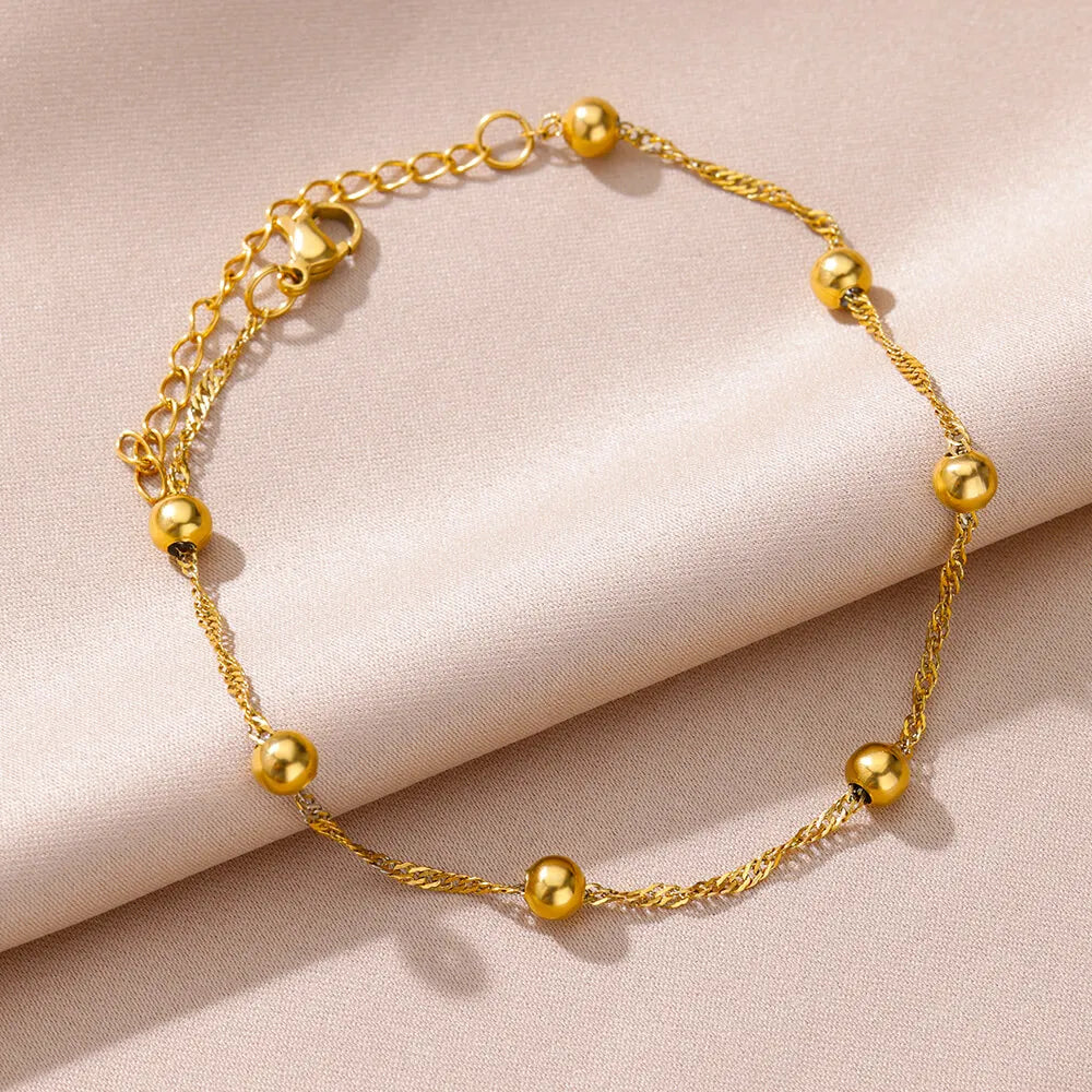 Anklets for Women Summer Beach Accessories Stainless Steel Imitation Pearl Chain Ankl alternate view