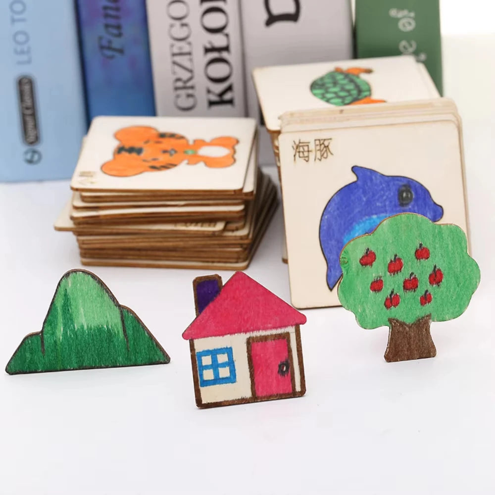 20pcs Montessori Kids Drawing Toys Wooden DIY Painting Template Stencils Learning Educ close-up view