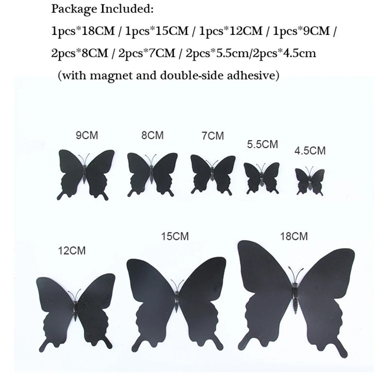 12Pcs/set 3D Black Pteris Butterfly Wall Sticker Set | Magnetic Decorations alternate view