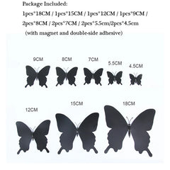 12Pcs/set 3D Black Pteris Butterfly Wall Sticker Set | Magnetic Decorations alternate view