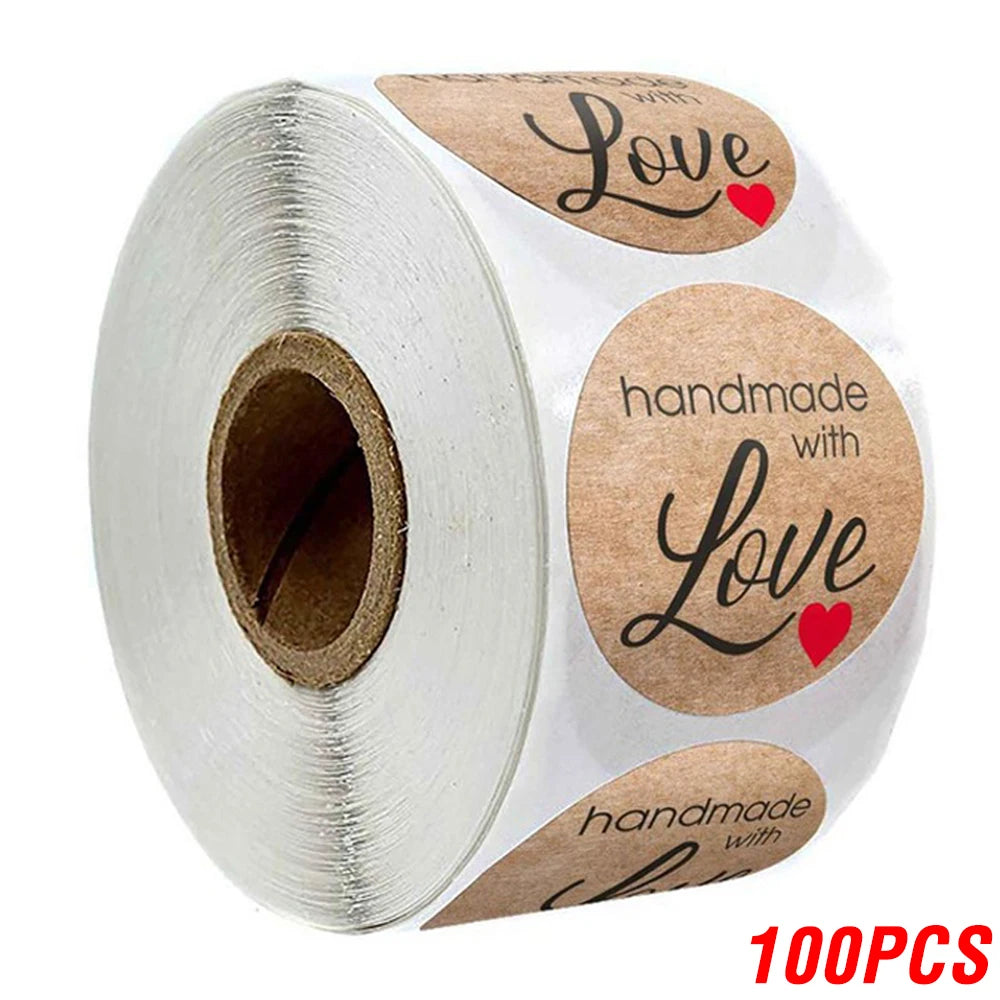 Vintage Kraft Paper Stickers | Handmade With Love Thank You Labels for Packaging an additional angle