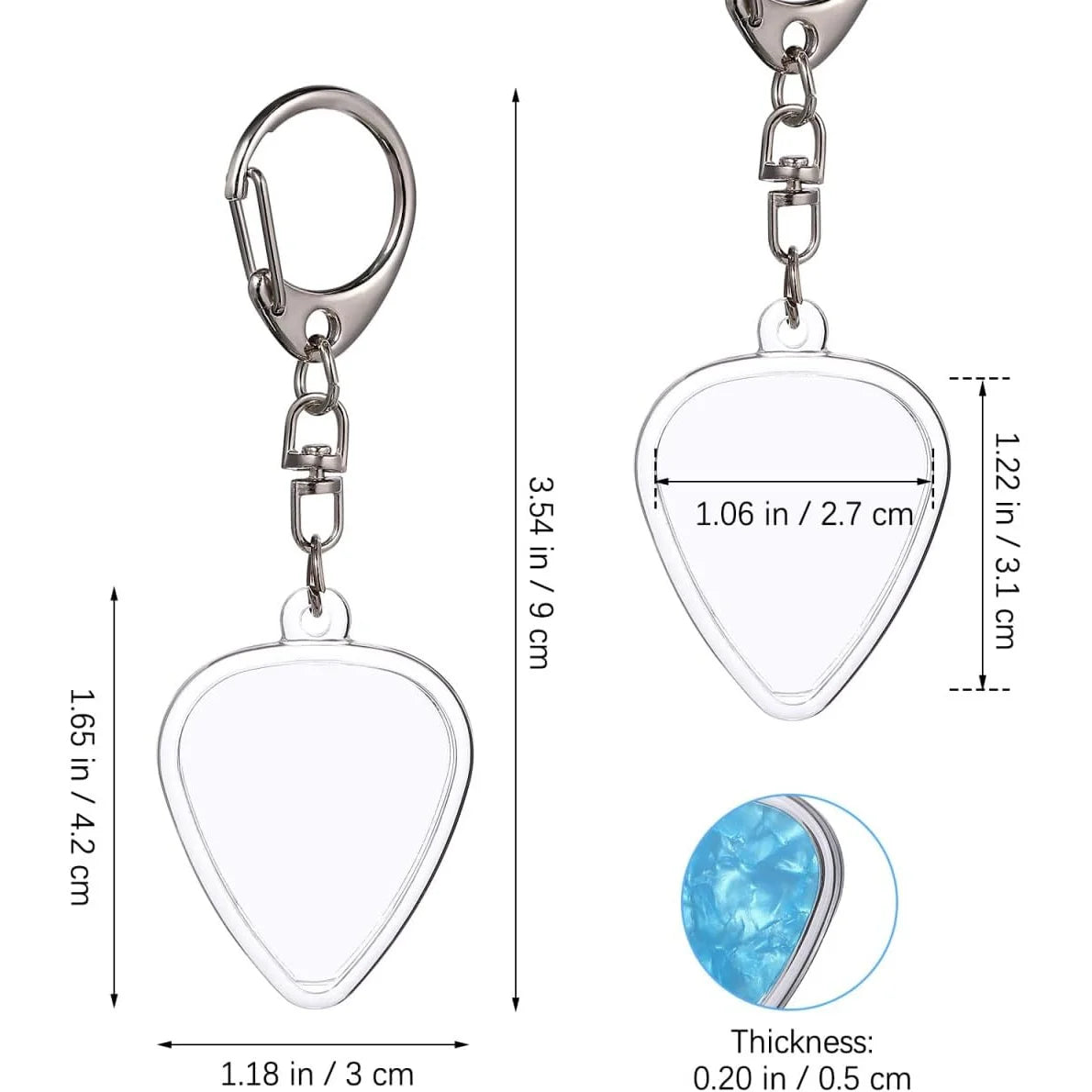 1pc Guitar Pick Holder Keychain - Heart-Shaped with Secure Lid, Durable Acrylic Guitar close-up view