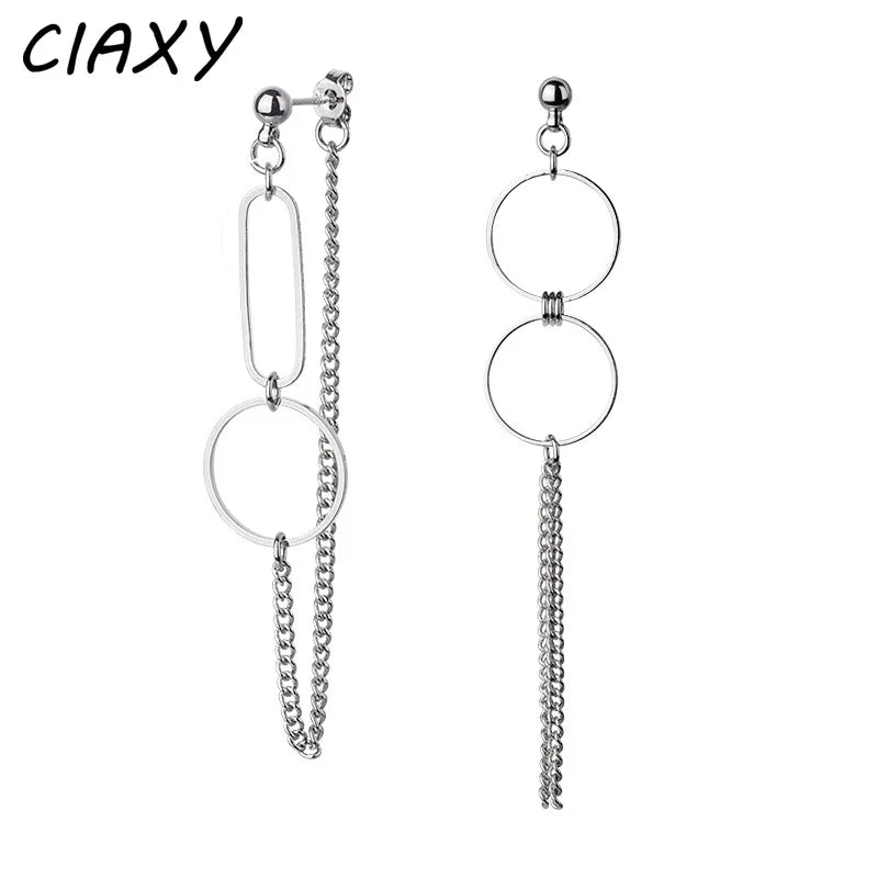 Silver Asymmetrical Geometric Drop Earrings | Trendy Punk Hip Hop Jewelry for Women lifestyle view