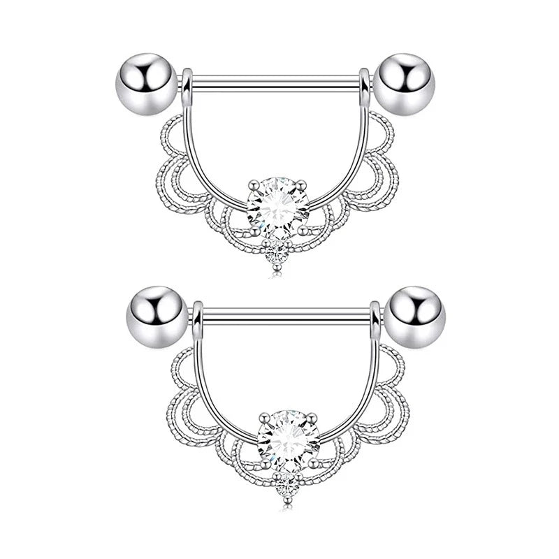 2pc 16G 14G Titanium Barbell CZ Zircon Nipple Shield Jewelry Women Anti-allergic Body Pi detail view