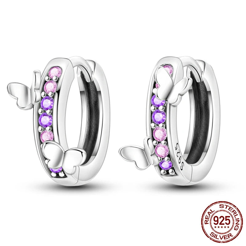 Luminous Shell Women Earrings Original 925 Sterling Silver Pave CZ Star Moon Hoop Ear lifestyle view