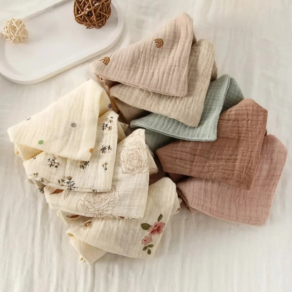 3/5 Pieces of Gauze Square Towels | Soft Cotton Baby Burp Cloths and Handkerchiefs detail view