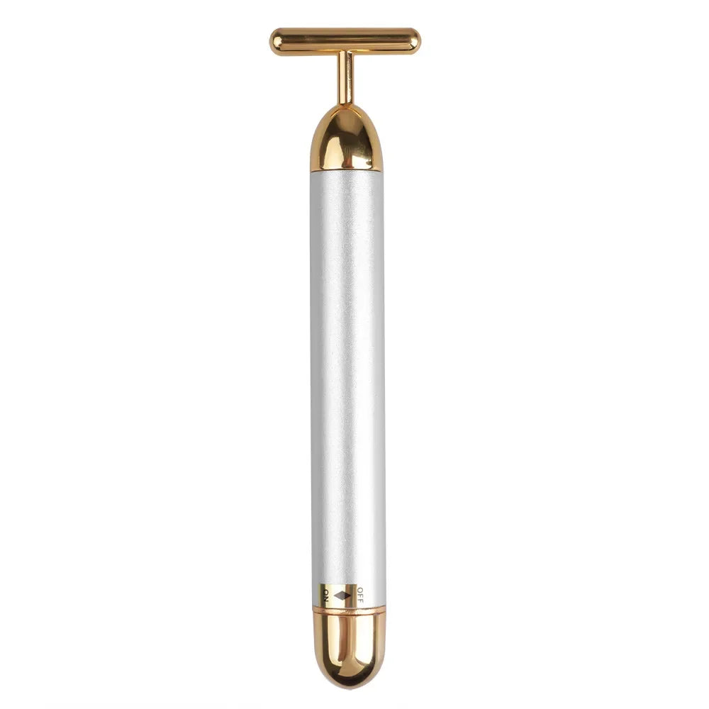 24K Electric Face-Lifting Rose Gold Stick T-Shaped Facial Massager | Skin Tightening Bea detail view