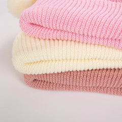 0-12M Solid Knitted Cute Pom Pom Cap | Newborn Baby Turban Hat detail view