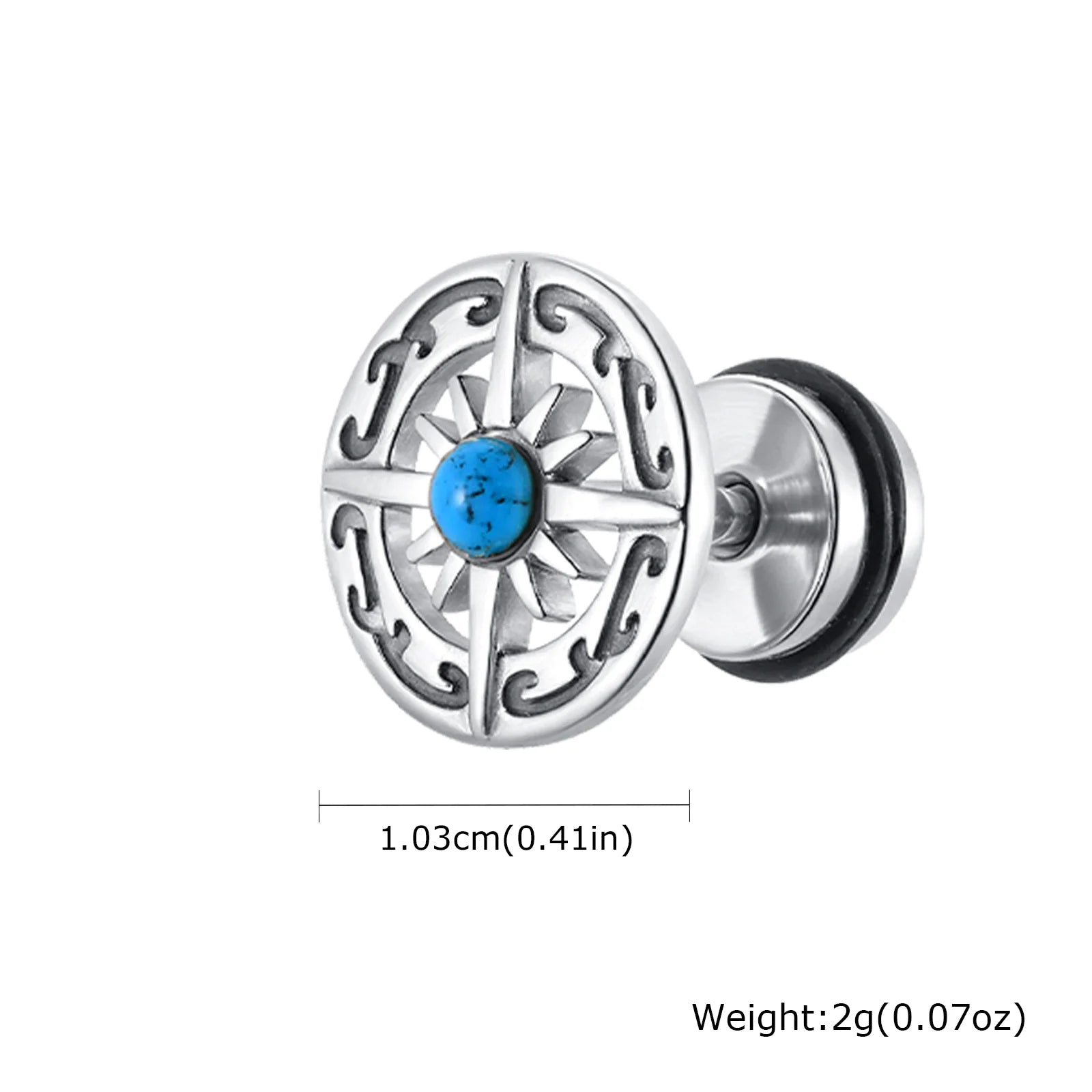Vintage Gothic Norse Viking Stud Earrings for Men Boys, Rock Punk Runes Round Earrings, detail view