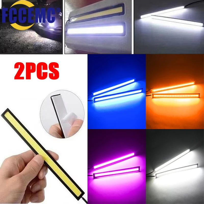 2pcs Ultra Thin LED Car COB Daytime Running Lights | Waterproof 12V Ambient Lamp Bar