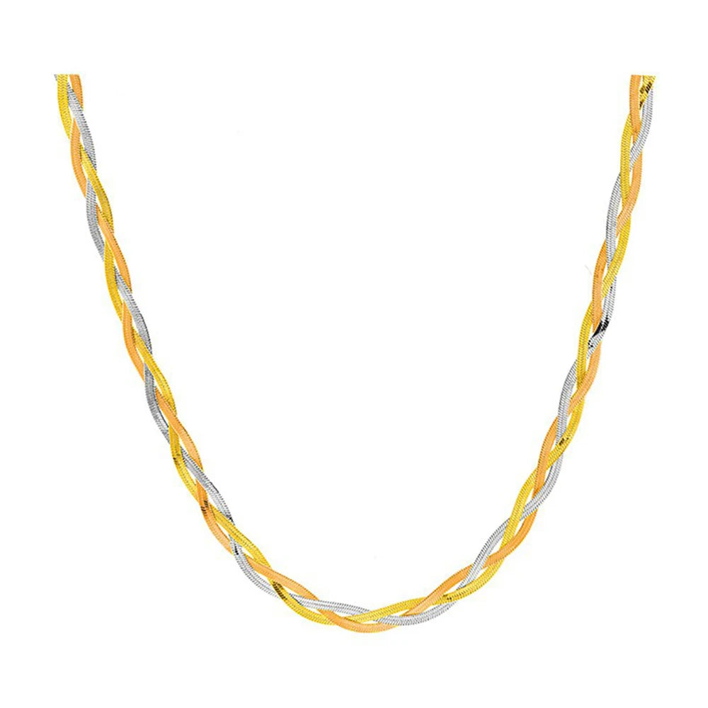Tricolor Hand Braided Stainless Steel Necklace | Cuban Chain Jewelry for Women additional angle