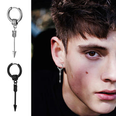 Black Arrow Punk Stainless Steel Stud Earrings | Unisex Gothic Ear Clip Set close-up view