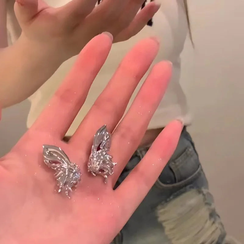Y2K Irregular Liquid Earrings for Women Silver Color Hip-Hop Punk Fashion Geometric Earring Clip Girl 2024 Trendy Party Jewelry