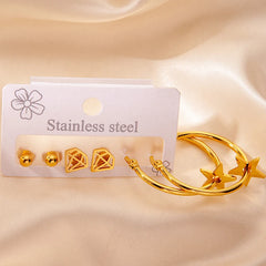 316L Stainless Steel 6 Piece Earring Set | Circle Heart Star Flower Pendant Earrings f close-up view