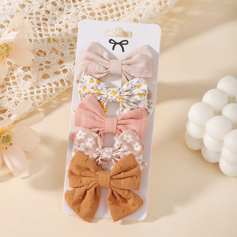 4Pcs/Set Sweet Hair Bows Hair Clip Children Lovely Bowknot Hair Pins for Baby Girls Hair Accessories Print Hollow Hairgripe Gift
