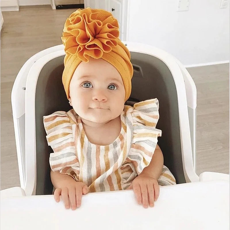 Baby Girl Turban Hat | Lovely Flower Soft Cap for Newborn Photography detail view