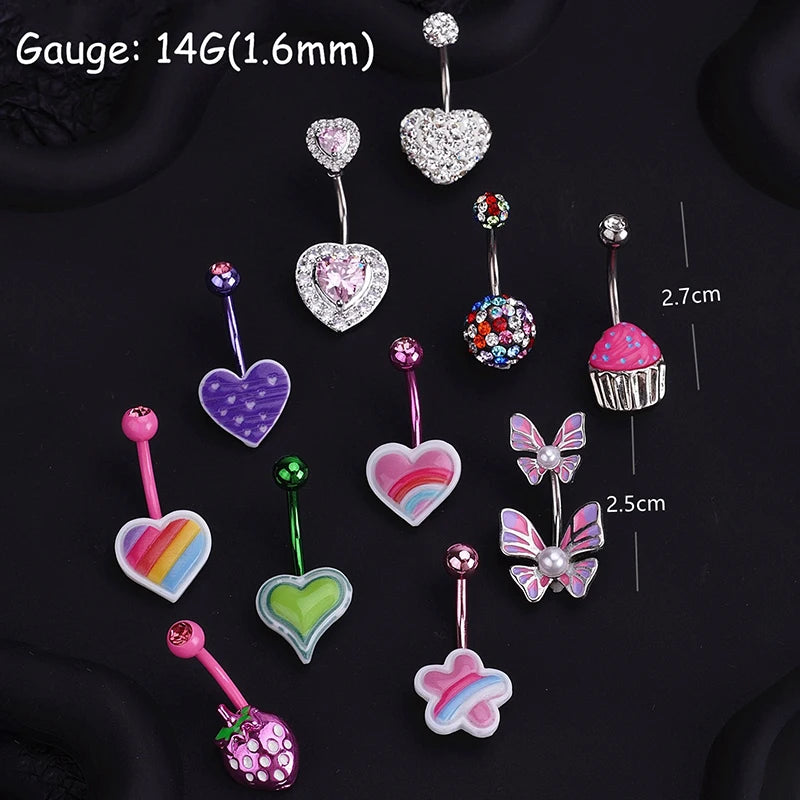 Sweet Dinosaur Navel Ring Zircon Heart Strawberry Belly Button Ring For Women Body additional angle