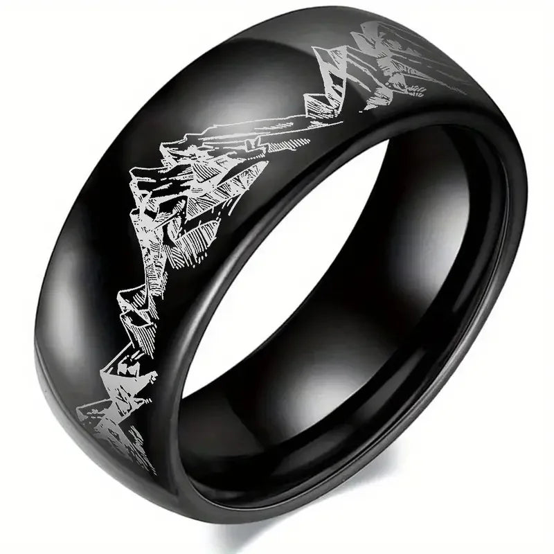 8MM Fashion Mountain Men Stainless Steel Jewelry Wedding Band Steel Rings Women Men E lifestyle view