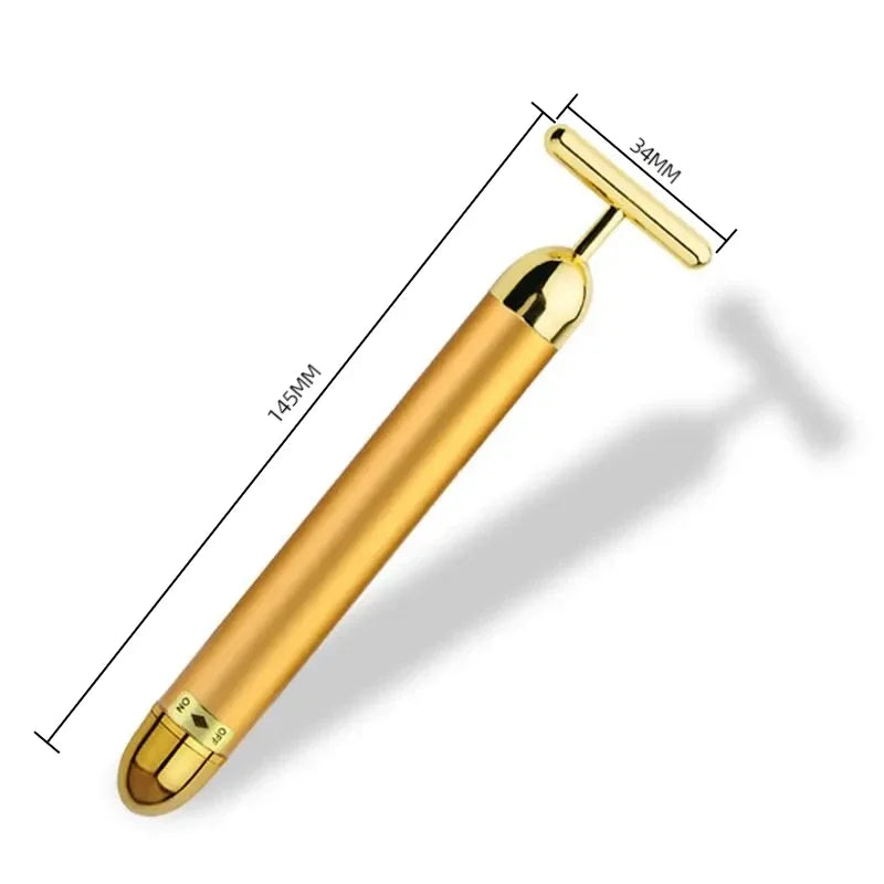 24K Electric Face-Lifting Rose Gold Stick T-Shaped Facial Massager | Skin Tightenin additional angle